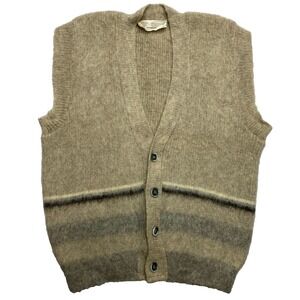 Vintage Icewool Sweater Vest Mens M Tan Pure Virgin Wool 80s Button Front